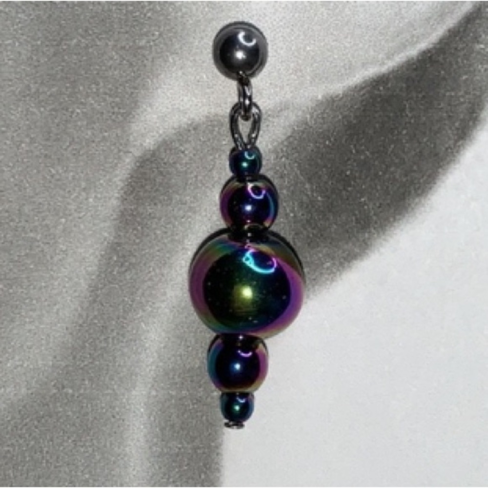 Hand Crafted Multi Color Post Drop Dangling Hematite Earrings w SS Stud Post